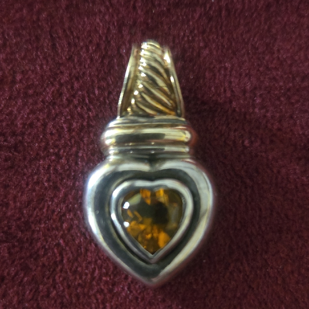 David Yurman Silver Heart Pendant with Yellow Gem